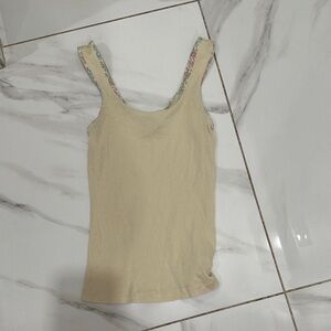 Tommy Hilfiger Cream Tank Top with Floral Trim